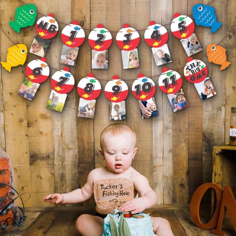 Yaaaaasss! 12 Month Fishing Photo Banner Ofishally One Photo Banner The Big One Bobber Baby Monthly Photo Props Fishing Birthday Decorations for 1st Birthday Supplies - Image 5